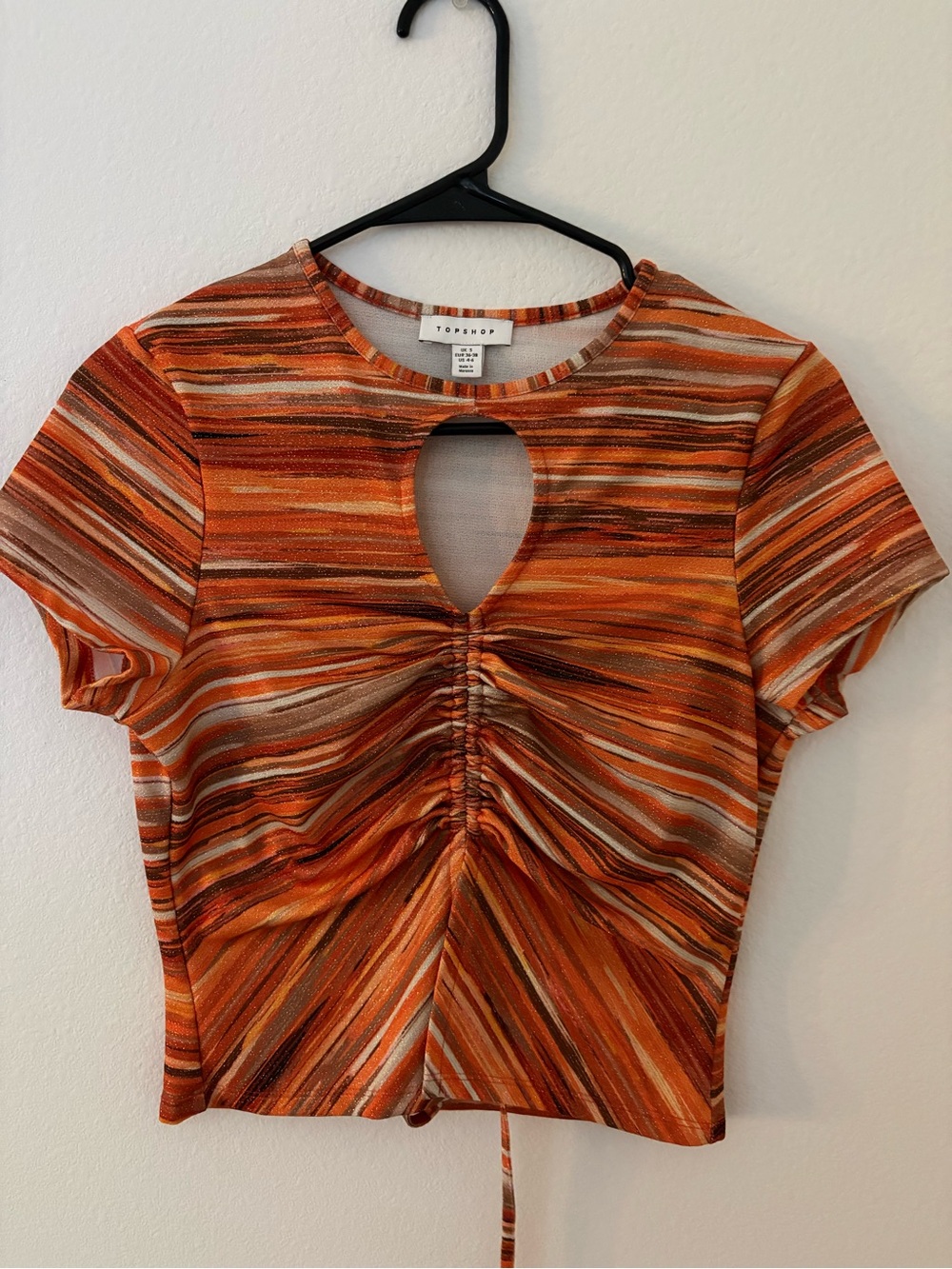 Topshop Shimmery Orange Striped Short Sleeve Tee